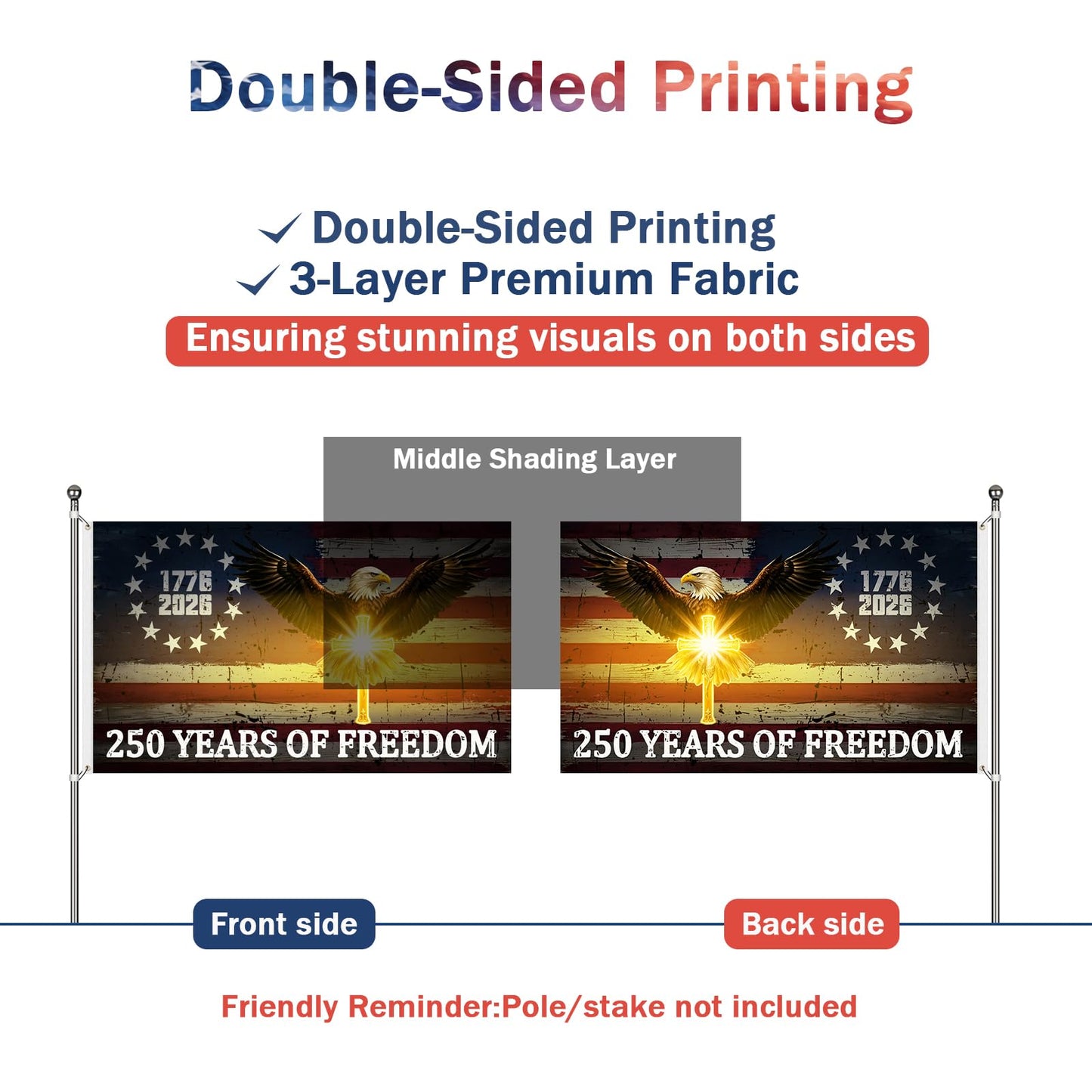 250 Anniversary USA Flag,3x5 Ft Double Sided 3 Ply 250th Anniversary Flag,250 Years of Freedom Flag,4th of July 1776-2026 Patriotic Yard Banner for Outdoor Garden Decor