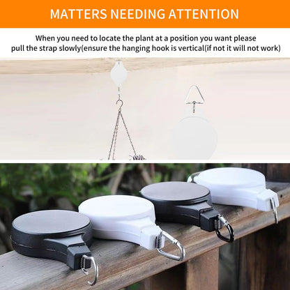 3PCS Retractable Plant Hanger, Adjustable Plant Pulleys for Hanging Plants, Easy to Raise & Lower, Heavy Duty for Garden Flower Pots Hanging Planters Bird Feeders Outdoor Indoor Use(White-3PCS)