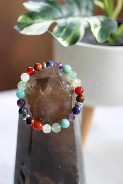 The Vida Handmade AAA+ Quality Crystal Stretch Elastic Bracelet - Nature Gemstone - Jewelry Gift - Holiday Gift - For Women & Men (Chakra)