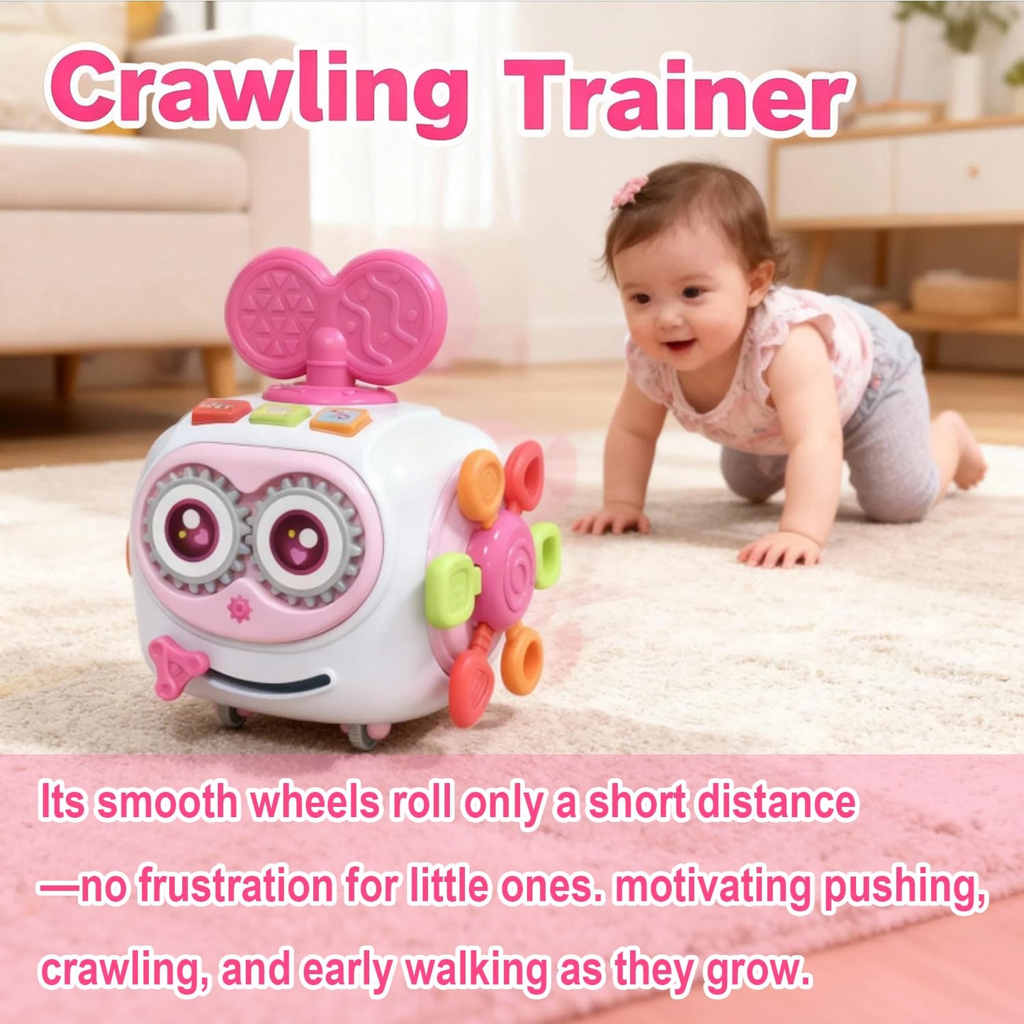 Toys for 1+ Year Old Girl, Musical Busy Cube for Toddlers 1-3 year old, Montessori 6-in-1 Activity Cube with Lights & Sounds, Wheels for Tummy Time & Crawling Training, Birthday Gifts for Baby Girl