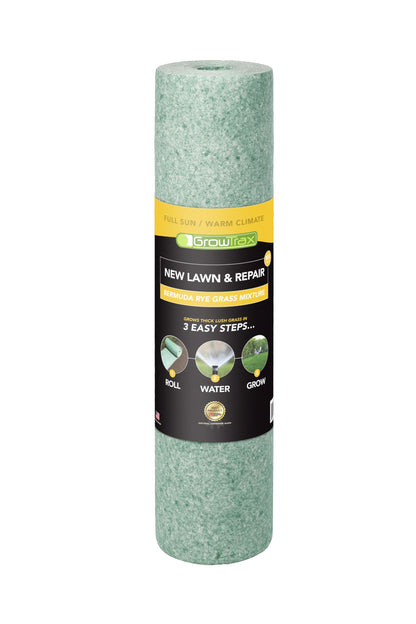 Growtrax Biodegradable Grass Seed - 100 SQFT Bermuda Rye - Grass Seed and Fertilizer for Lawns, Dog Patches & Shade - Just Water & Grow - No Fake or Artificial Grass