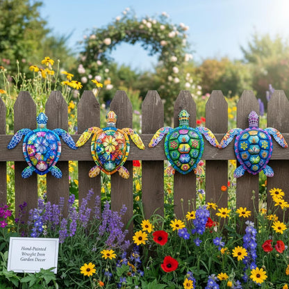 Cruis Cuka Metal Wall Art Cute Turtle 2.5 D Wall Sculpture Garden Decor for Outside Fence Decorations Lawn Ornaments Patio Backyard Decor - Set of 4
