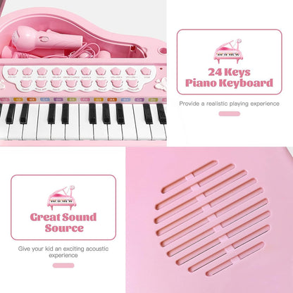 Love&Mini Piano Keyboard Toys for Girls - 24 Keys Toddler Piano Music Toy Instruments with Microphone，Pink Piano Toys for 1 2 3 4 5 Years Old Girls Birthday Xmas Gifts (24 Keys Pink Piano Toy)