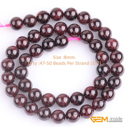 GEM-Inside Natural 8mm Dark Red Garnet Gemstone Smooth Round Stone Loose Beads Crystal Energy Stone Power for Jewelry Making 15"