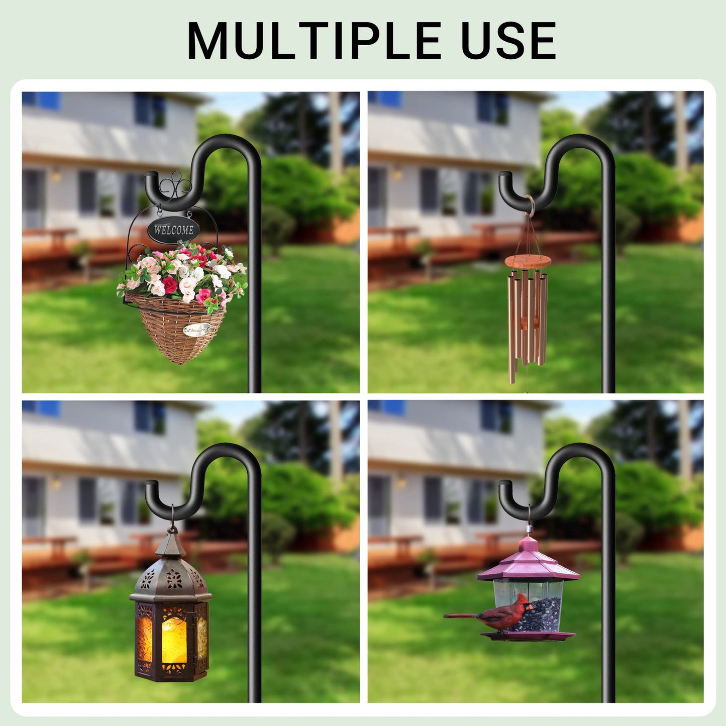 Surprizo 76" Shepherds Hooks for Outdoor, Extra Thick Bird Feeder Pole with 5 Prong Base, Adjustable Shepards Hook for Garden, Weddings, Hanging Plant