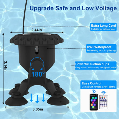 T-SUN Underwater LED Pond Lights – IP68 Waterproof Submersible Fountain Lights with App & Remote Control, 16M Colors Underwater Lighting for Koi Ponds/Garden Water Features Aquarium (4-Pack)