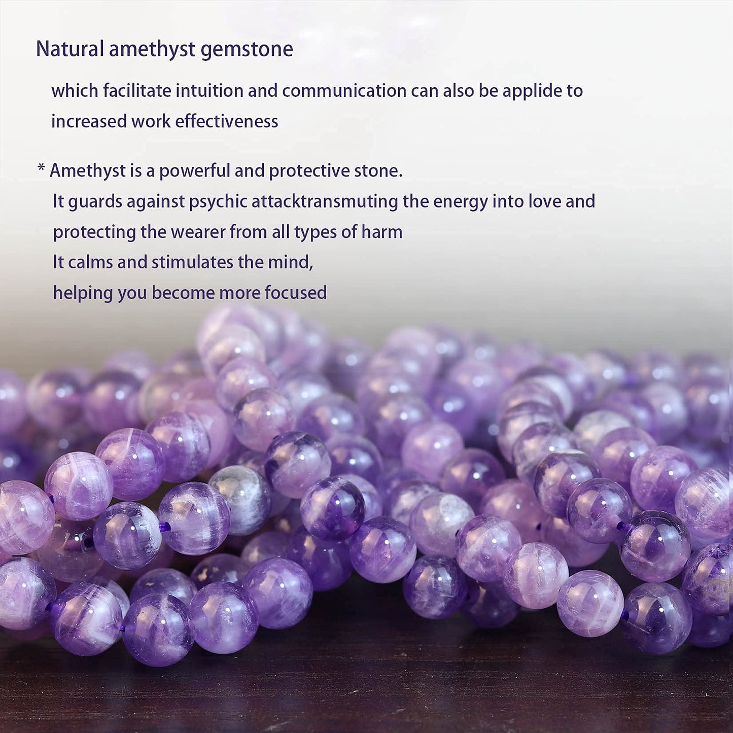 DAZCOLO 8mm Natural Gemstone Stretch Bracelet, Handmade Unisex Crystal Bracelets for Meditation, Yoga, Spiritual Healing & Positive Energy (Dog Teeth Amethyst)