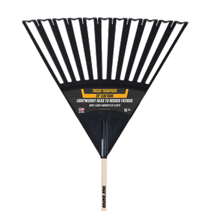 True Temper 2914912 Clog Free Poly Leaf Rake with 48 in. Hardwood Handle with Cushion Grip, 24 Inch