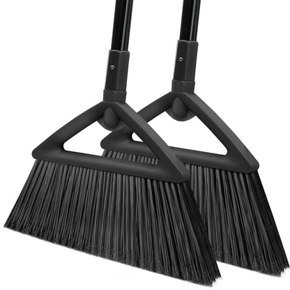 SZJYHQY 2PCS Heavy Duty Broom, Broom for Sweeeping Indoor and Outdoor, Angle Broom with Long Pole, Outdoor Broom for Courtyard/Garages/Slidewalk, Indoor Broom for Kitchen Lobby Canteen Black
