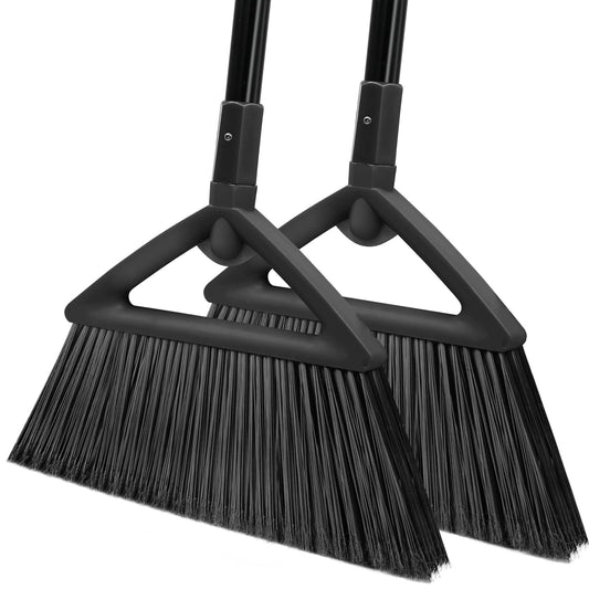 SZJYHQY 2PCS Heavy Duty Broom, Broom for Sweeeping Indoor and Outdoor, Angle Broom with Long Pole, Outdoor Broom for Courtyard/Garages/Slidewalk, Indoor Broom for Kitchen Lobby Canteen Black
