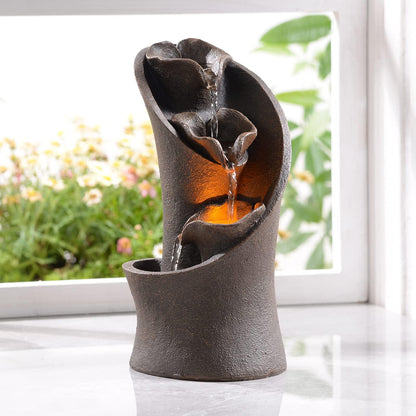 Kalona Tabletop Waterfall Fountain, 3-Tier Indoor Water Fountain for Home Office Decor, Relaxing LED Fountains with Artistic Stone-Look Design for Meditation (23005)