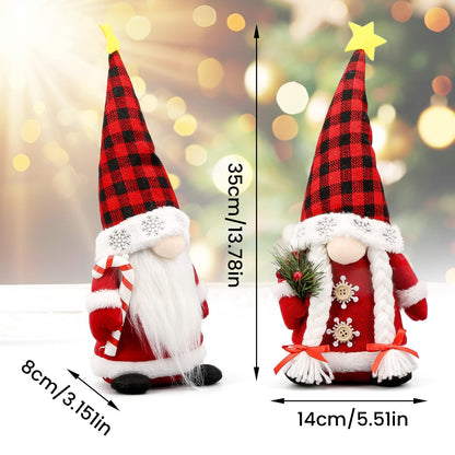 Lovinland Christmas Gnomes Plush Couple with Red Buffalo Check - Xmas Gnomes Elf Tomte Ornaments Doll - Christmas Decorations - Xmas Decorations for Home, Indoor, Office