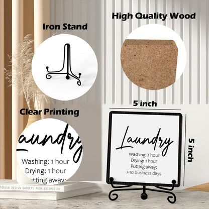 JUSITAKEET Laundry Room Desk Decor, Laundry Sign, Desk Decorations For Laundry Room, Farmhouse Funny Laundry Shelf Decor, Rustic Wooden Plaque With Stand (C07)