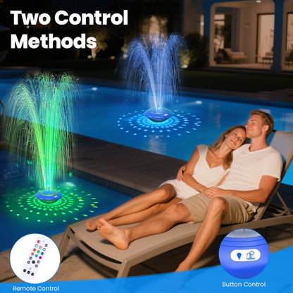 Floating Pool Fountain with Lights Show, 9 Pool Light Modes and 3 Fountain Modes with Remote for Inground Above Ground Pool, Upgraded Rechargeable Pool Fountains with Anchor-1 PC