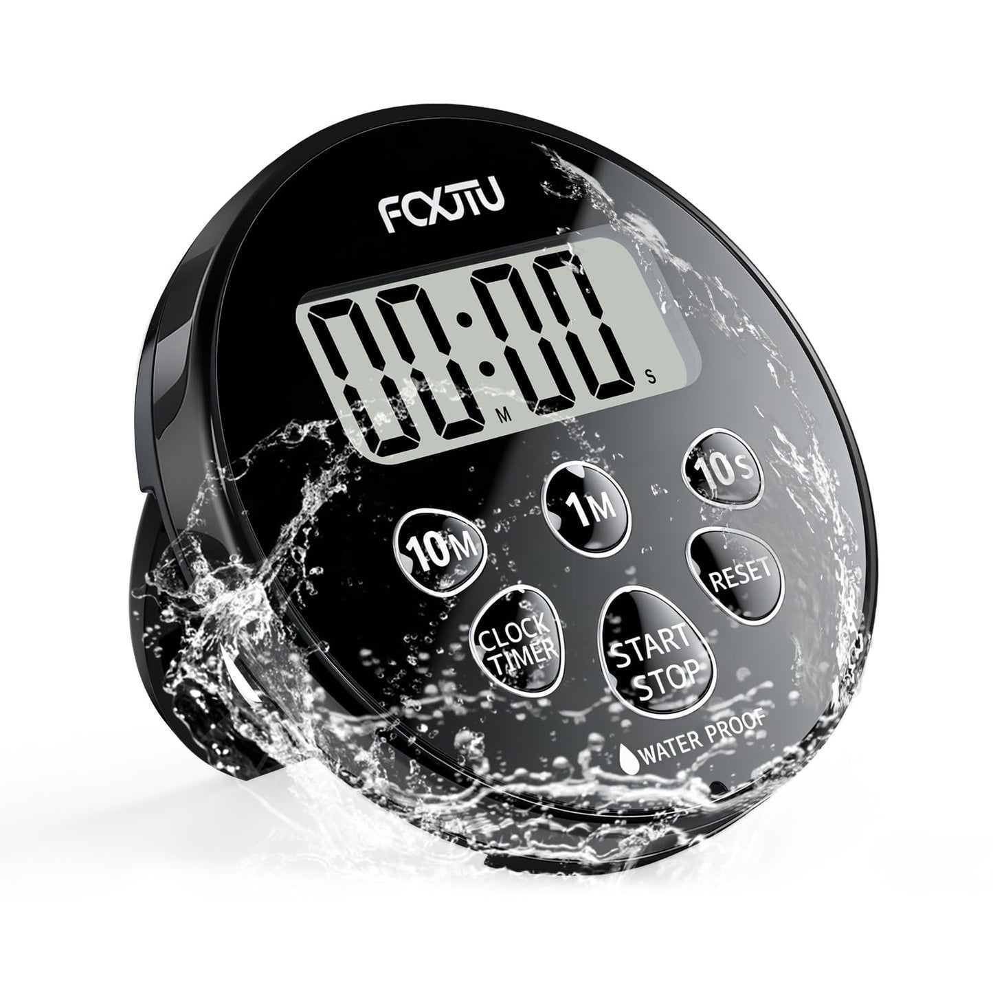 FCXJTU Digital Waterproof Shower Clock Timer, Bathroom Shower Countdown Timer with Alarm, Magnetic Back, Stand for Kitchen Cooking Dark Black