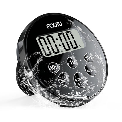 FCXJTU Digital Waterproof Shower Clock Timer, Bathroom Shower Countdown Timer with Alarm, Magnetic Back, Stand for Kitchen Cooking Dark Black