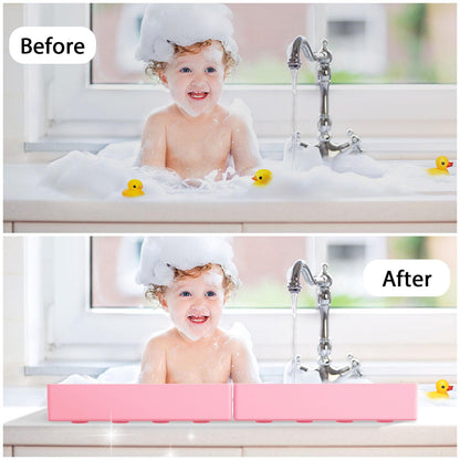 2Pack Bath Tub Splash Guard for Kids - Silicone Tub Water Splash Guard with 4 Suction Cups, Bath Toy Tray Holder, Tub Shelf for Kids, Bathroom Accessories for Children, Toddler & Baby Bath, Pink