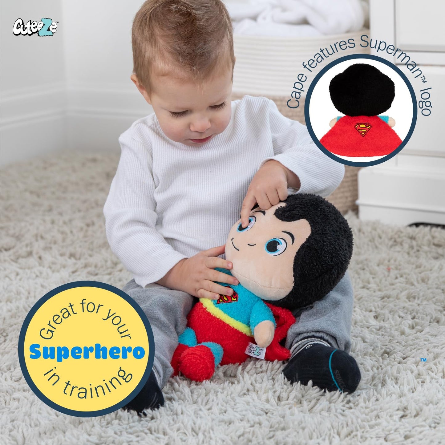Kids Preferred WB DC Superman Cuteeze Extra Soft Plush Stuffed Superhero Toy for Baby and Toddler Boys and Girls – 12 Inch Size