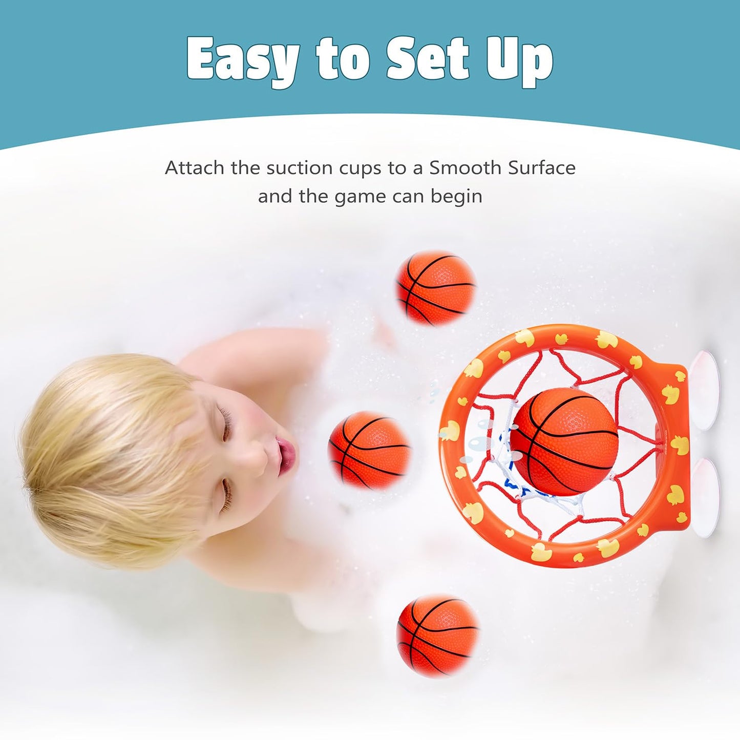 MARPPY Bath Toys - Bathtub Basketball Hoop for Toddlers | Bath Toys for Kids with 4 Mold-Free Balls & Strong Suction Cup Basketball Hoop | Toddler Shower Toys and Fun Kid Bathtub Toys | Boys or Girls
