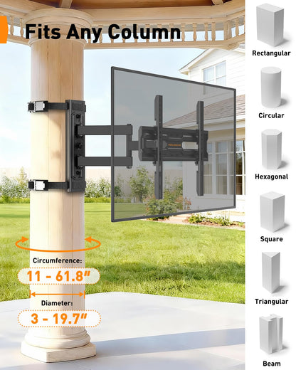 Perlegear Gazebo TV Mount for Most 26"-74" TVs, No Drill Pillar TV Mount for Round & Square Columns, Full Motion TV Post Mount for Gazebo, Pole, Patio & Pergola, Holds up to 88 lbs, Max VESA 400x400mm