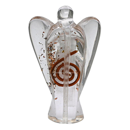 Amazing Gemstone Selenite Guardian Angel Figurine Pocket Crystal Angel for Protection - Orgone Guardian Angel with Orgonite Layer and Natural Crystal for Healing Gift (2 Inch, Organite)