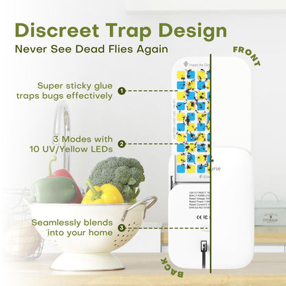 Kiwinurse Flying Insect Trap Indoor - Plug-in Fly Catcher and Killers Includes Refills for House Flies, Fruit Flies, Gnats,Cover up to 800 ft², Off-White, 1 Trap + 4 Refills