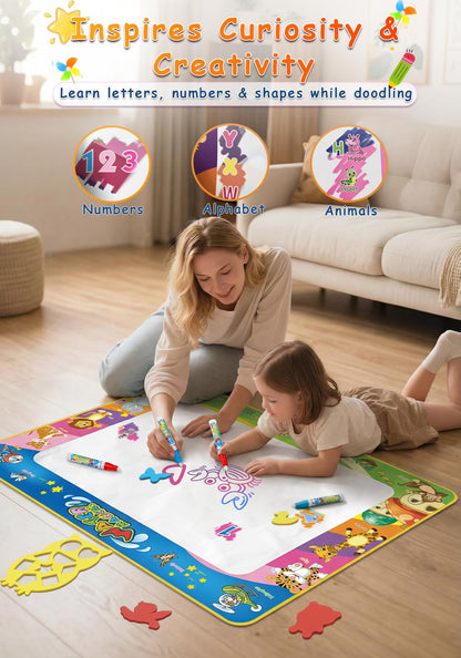 Toddler Toys Water Doodle Mat: 40 X 30 Inch Mess Free Coloring & Drawing Instant Drying Mat - Kids Learning Toys for Girls Age 3-5 Home Educational Activities - Birthday/Christmas Gifts for Girls Boys