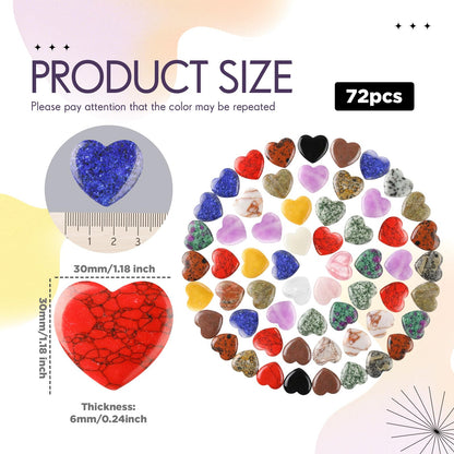 Nuenen 72 Pcs Natural Heart Shaped Crystal Stone 1.2 Inch Worry Stone Bulk Heart Palm Pocket Healing Carved Love Mini Gemstone Decor for Valentines Witchcraft Meditation