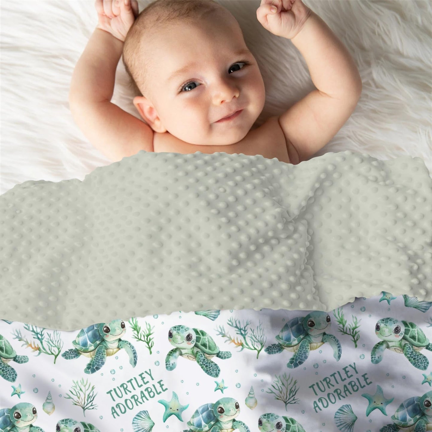 EyMzcod Mink Baby Boy Girl Blankets Under the Sea Turtle Animal, Ocean Creature Marine Life Double Layer Dotted Backing Receiving Swaddle, Newborn Infant Toddler Nursery Crib Bedding Shower Gift 30x40