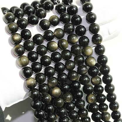 MJDCB 5A Natural Stone Beads Gold Obsidian Round Loose Beads for Jewelry Making DIY Bracelet Necklace (10mm).