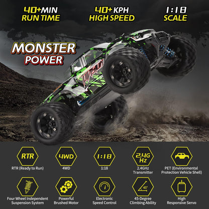 TENSSENX 1:18 Scale All Terrain RC Cars, 40KPH High Speed 4WD Remote Control Car with 2 Rechargeable Batteries, 4X4 Off Road Monster Truck, 2.4GHz Electric Vehicle Toys Gifts for Kids and Adults