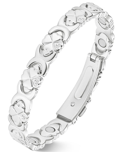Jecanori Magnetic Copper Bracelet for Women — 3500 Gauss Magnets — Premium Fold-Over Clasp & Adjustable Length,Silver