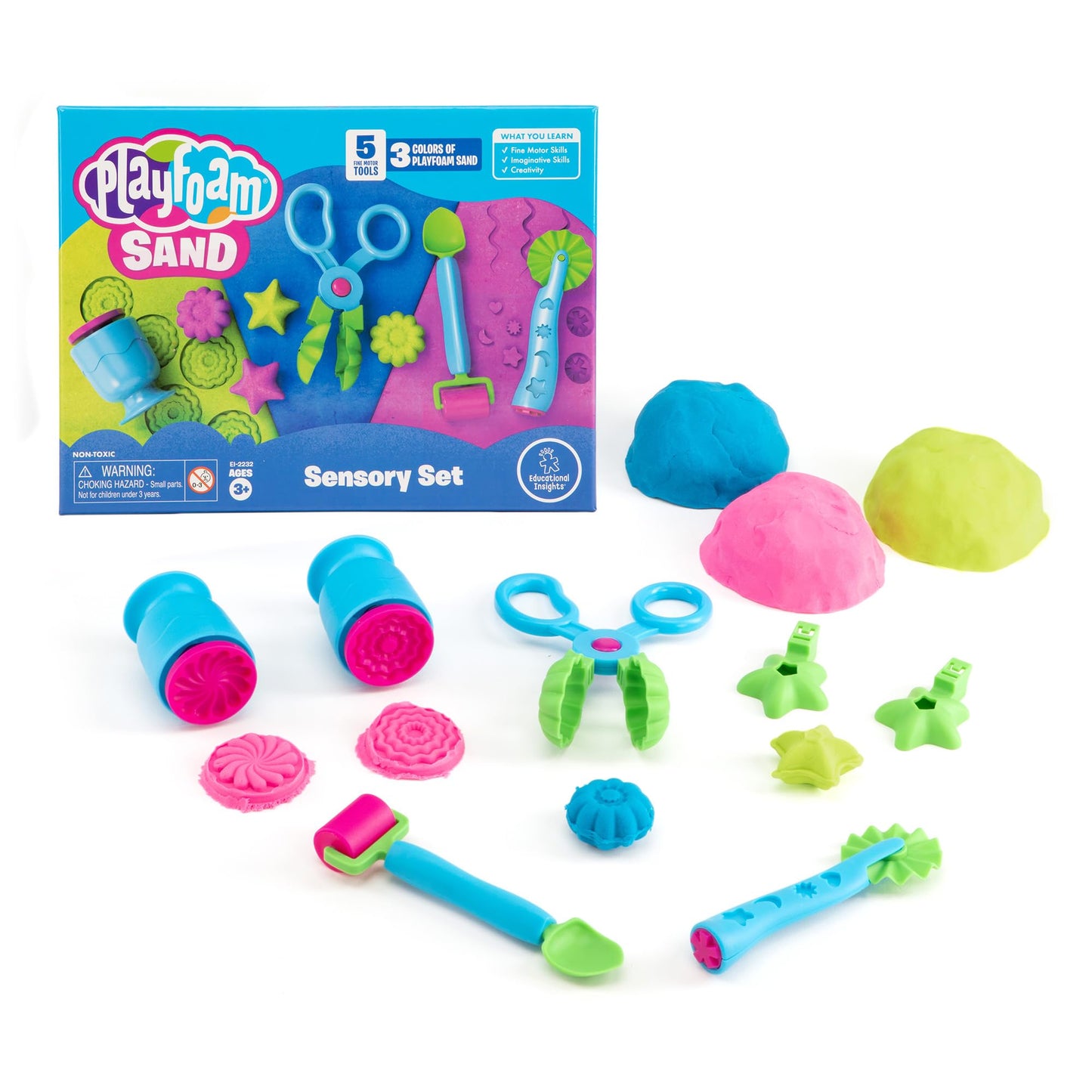Educational Insights Playfoam Sand Sensory Set - Non-Toxic Play Sand Toys for Toddlers, Squishy Sensory Bin Filler for Home or Preschool Classroom, Moldable Crafting Compound, Kids Ages 3+