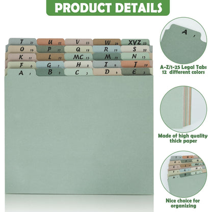 1 Set 25 Alphabet File Dividers A-Z Top Tab File Guides Letter Size 1/5 Cut Tab Manila Alphabetical File Organizer File Cabinet Dividers for Work Office Home School and Desk Organizer(Morandi)