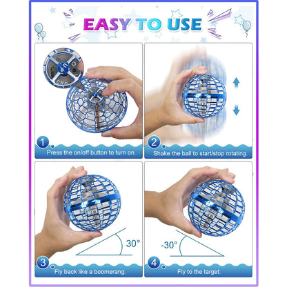 Magic Flying Orb Ball with Lights,UFO Hand Operated Mini Drone for Kids,Galactic Fidget Spinner Boomerang Hover Balls,Indoor Outdoor Toys,Cool Birthday Gifts for 6 7 8 9 10+ Year Old Boy Girl Teens