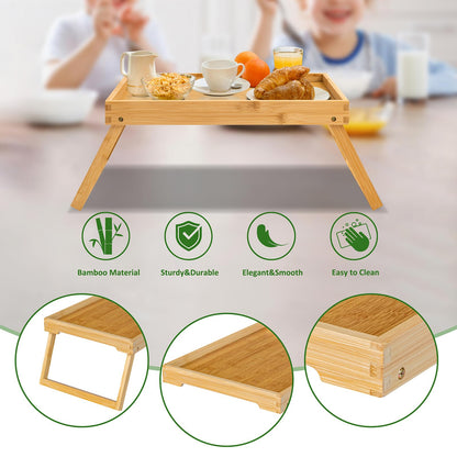 Kaukinye Bamboo Bed Tray Table with Foldable Legs, Breakfast Tray, Laptop Desk for Bed or Sofa,Serving,TV Table Kitchen, Eating,Working, Reading (Beige)