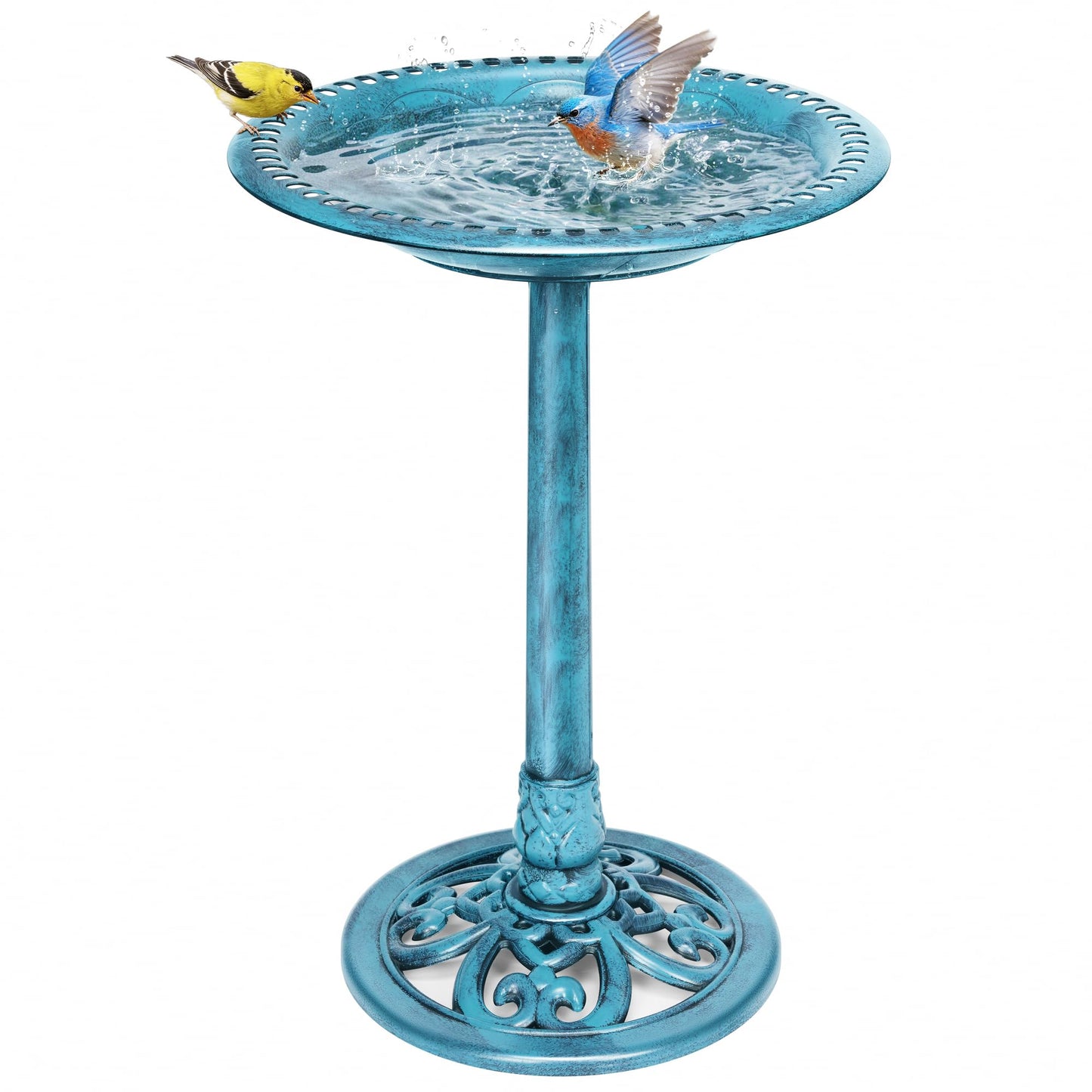 VIVOHOME Bird Bath for Outside, Polyresin Pedestal Bird Baths for Outdoor, Garden, 28 Inch Height Weather-Resistant Birdbaths with 20" Bowl, Blue