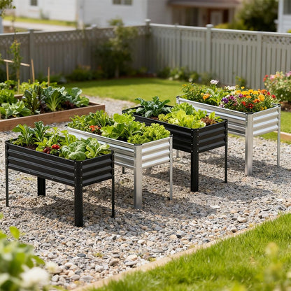 COMHOMA 2 Pack Raised Garden Bed with Legs 4x2x2.5ft,Large Elevated Galvanized Metal Planter Box with Drainage Holes,Outdoor Growing Kit with Gloves Tools for Backyard Patio Lawn,Sliver