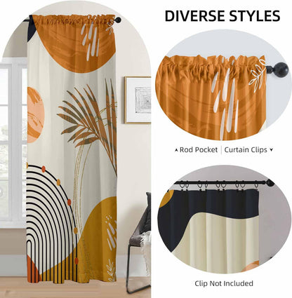 GOLDLAWN Boho Mid Century Abstract Leaves Curtains 52X84Inch Rainbow Living Room Curtain 2Pc Burnt Orange Curtains for Bedroom Modern Geometric Drapes Yellow Plant Colorful Curtain