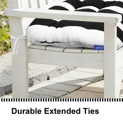 INFBLUE Tufted Bench Cushion for Outdoor Furniture Patio Swing Cushions Overstuffed Outdoor Loveseat Cushions with Round Corner (44'' x 19'' x 5'', Black Stripes)