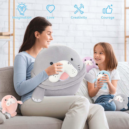 MorisMos Manatee Stuffed Animal Plush with Babies – Large Sea Cow Toys,Soft Stuffed Manatee Hugging Pillow for Kids Adults,Marine Animal Gift & Ocean Plush for Home Decor,CPC Certified