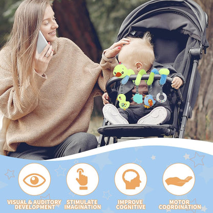 Caterbee Baby car seat Toys, Activity Spiral hangings pram Toys, Plush Crib Toys with Squeaky for boy or Girl (Duck)