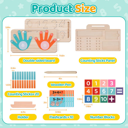 Montessori Math Learning Toy – Number Blocks, Counting Sticks, Tracing Board & Finger Counting, Educational Preschool STEM Sensory Toys for Toddlers, Birthday Gift for 2 3 4 5 Year Old Boys Girls Kids