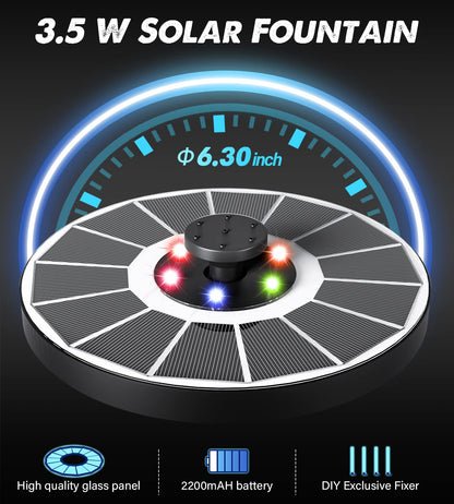 Yzert Solar Fountain Glass Panel with 2200 mah Battery, 3.5W Floating Solar Water Fountain with 4 Fixed Rods, Solar Pump for Bird Bath, Garden, Pond, Pool, Outdoor (White Panel Colorful Lights)