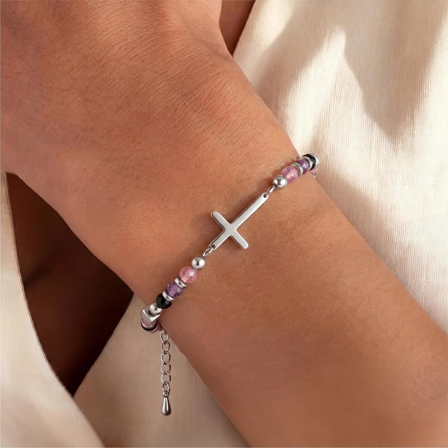 Granddaughter Gifts from Grandma, Dainty Christian Cross Bracelet – Anxiety Relief Jewelry for Birthday, Graduation, Anniversary, Christmas, Adjustable Crystal Bracelet