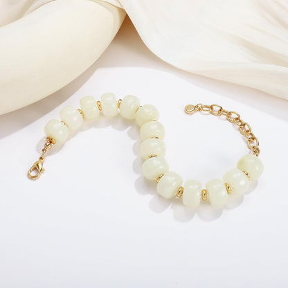 HUAYUNFANG Chunky Beige Beaded Bracelet for Women Boho Cream Resin Beads Bracelet Chunky Statement Bracelets Adjustable Handmade Beaded Bracelets Jewelry