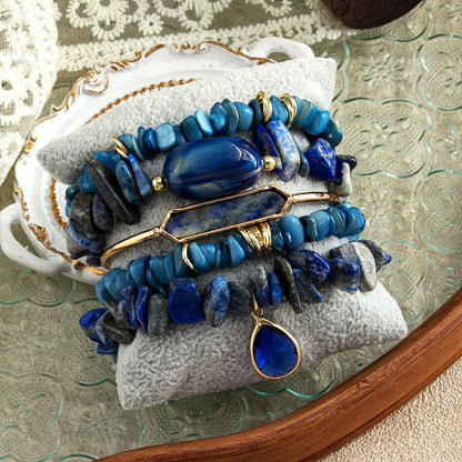 Yomisa 5PCS Natural Boho Beaded Bracelets Bangle for Women Men,Healing Turquoise Tiger eyes Agate Crystal Gemstone Stone Diamond Chakra Multi Wrap Bohemian Handmade Jewelry Beads Stretch Bracelet Set