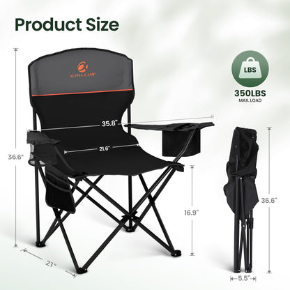 HIGH POINT SPORTS 2 Pack Portable Camping Chair for Adults, Folding Outdoor Camp Chair Lightweight Lawn Chairs Folding Collapsible Chair for Camping, Tailgates, Beach, Black, Support 350 lbs