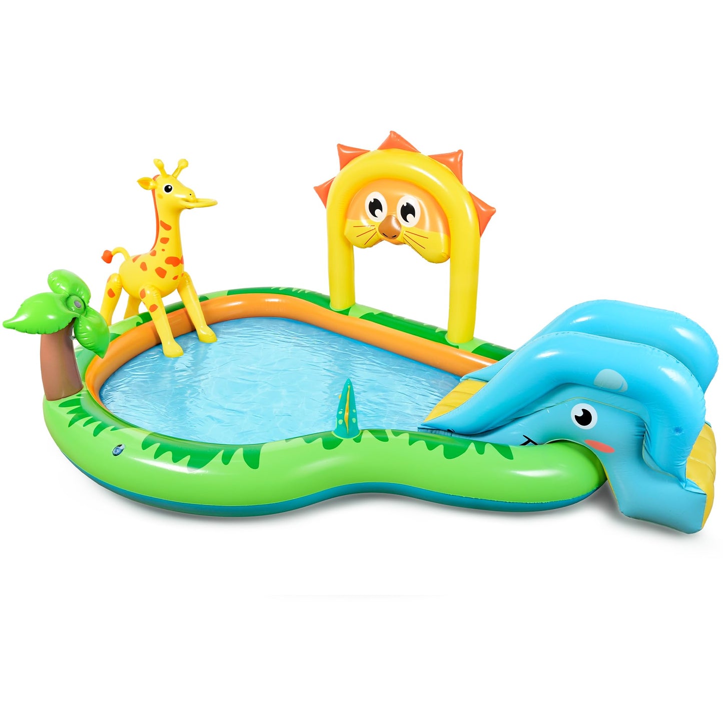 SULIFEEL 2026 Inflatable Jungle Kids Pool, Large Inflatable Toddler Happy Play Center with Water Slide & Sprinkler, 100" Blow Up Kiddie Splash Water Park 100" for Backyard, Garden, Ages 2+