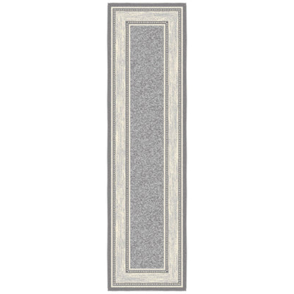 Ottomanson Runner Rug 1'10" x 7' – Non Slip Rubber Backed Kitchen Rug for Sink Area, Hallway Carpet Runner, Low Pile Indoor Runner Rug for Laundry Room and Entryway, Border Light Gray